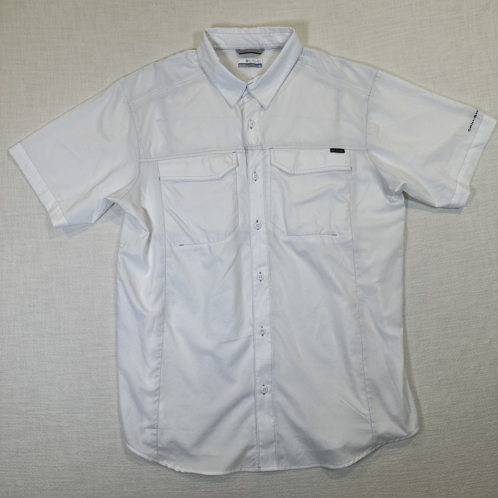 Columbia Shirt Men White Omni-Shade Button Short Sleeve L Vented Utility Pockets